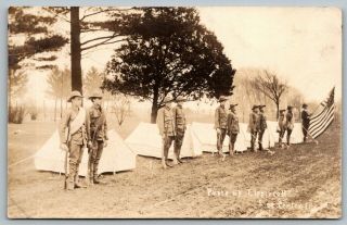 Lee Center Il National Guard? Five Two - Man Tents Flag Presented C1914 Rppc Wwi