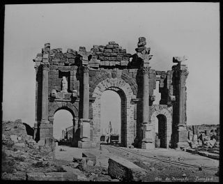 Antique Magic Lantern Slide Roman Arch Of Triumph Timgad C1910 Photo Algeria