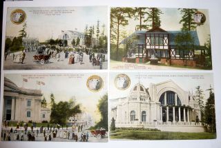 4 Diff.  Postcards 1909 Expo Seattle Wa Alaska Yukon Pacific Fair Scenes