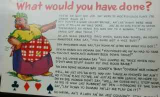 1950s What Would You Have Done? Vtg Black Negro Americana P/c Bridge - Card Play