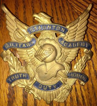 Huge Antique Staunton Military Academy Staunton Virginia Shako Hat Plate Us Army
