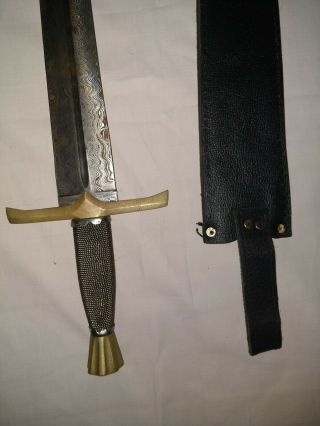 Damascus Steel Arming Sword With Brass Cross Guard And Pommel,  Wire Wrapped Hilt