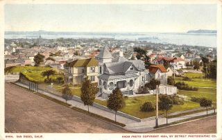 San Diego,  Ca Street Scene,  Houses California 1915 Vintage Postcard