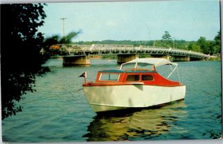 Mosquito Bridge,  Motor Boat At Lake Winnisquam Nh C1959 Vintage Postcard T28