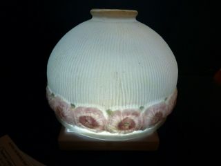 Victorian Embossed Lamp Light Shade Handpainted Frosted Glass Pink Floral Chip