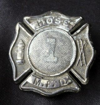 Vintage M.  F.  D.  Fire Department Hose 1 Obsolete Badge