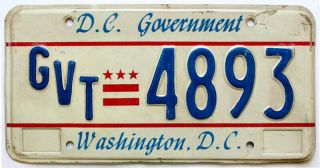 Vintage Washington Dc 1980s Local Government License Plate,  4893