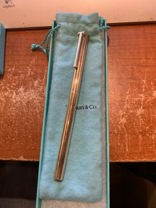 Tiffany & Co.  Sterling Silver Pen With T Clip,  Felt Bag & Box