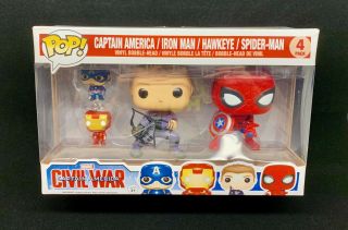 Funko Pop Captain America Civil War 4 Pack Box Crease Spider - Man Hawkeye Iron M