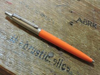 Vintage Orange Stainless Steel Brass Threads Parker Jotter Ballpoint Pen Usa