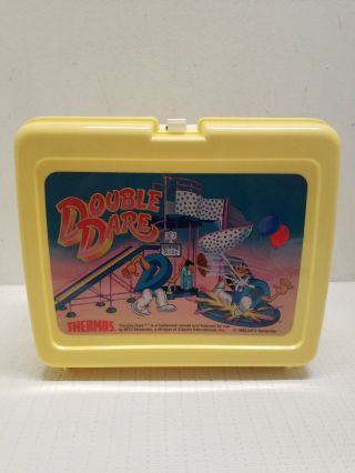 Vintage Double Dare 1988 Mtv Plastic Yellow Lunch Box With Thermos Rare