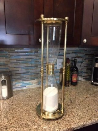 Vintage Hand Blown Glass And Brass Hour Glass Sand Timer