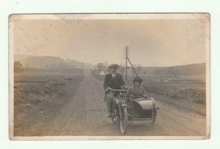 Vintage Real Photo Postcard Motorcycle With Sidecar Rppc