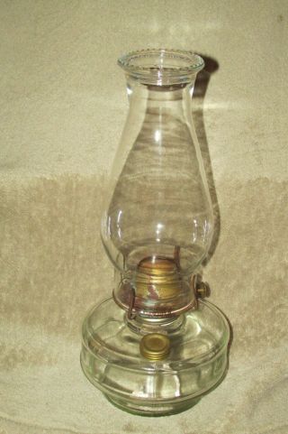 Antique Kerosene Or Oil Clear Glass Lamp Base Heavy Beaded Top Globe