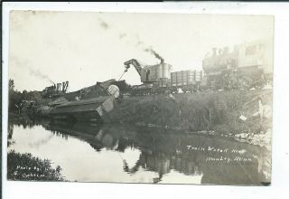 Manley Mn Minnesota Rppc Postcard Train Wreck Opheim Photo