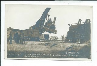 Aberdeen Sd South Dakota Rppc Postcard Train Wreck Raising 1331 Sept 25 10