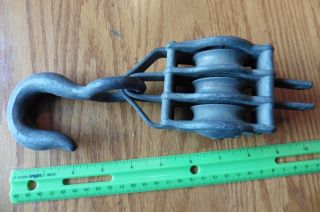 1 Antique Bell System Hook & Block Triple Pulley Rigging Lineman Tool Vintage