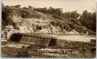 Muscoda,  Wi Rppc Real Photo Postcard " Electric Light Plant " Dam View 1908 Cancel