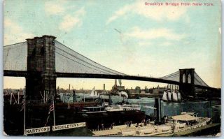 Vintage York City Postcard Brooklyn Bridge Bird 