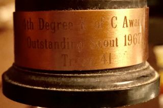 1967 Boy Scout Trophy Award 5” Statue 4th Degree K of C Award Outstanding Scout 5