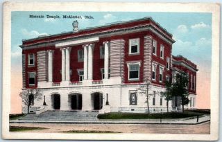 Mcalester,  Oklahoma Postcard Masonic Temple Street View Kropp C1910s