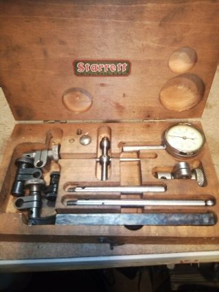 Machinist Tool Dial Indicator Starrett No 196 Jeweled.  001 " In Wood Box