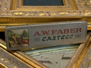 A.  W.  Faber Castell Vintage Antiqe Pencil Case Tin Hinged Lid Germany