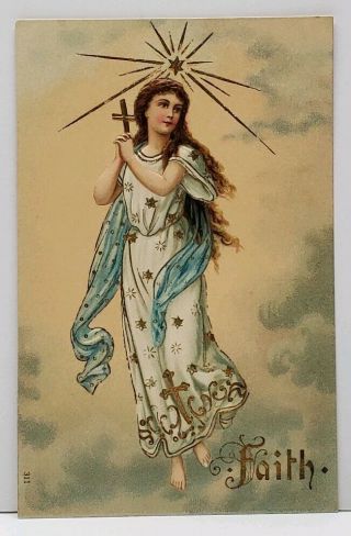 Faith Religious Embossed Gilded Germany Postcard G4