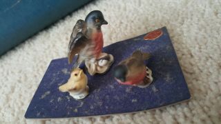 Vintage Miniature Bird Family Robins Figurines,  Feed Bone China Japan Napco