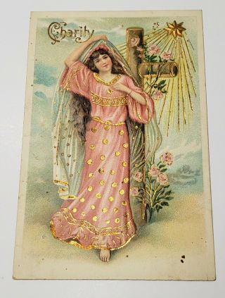 Charity Religious Embossed Gilded Cross Germany Postcard G4