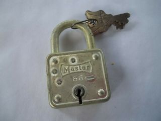 Vintage Master Lock No.  66 Padlock With 2 Keys,
