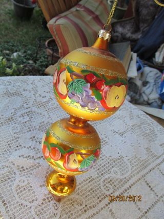 Christopher Radko Blown Glass Ornament Double Ball Teardrop Fruit Gold