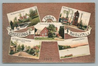 Greetings From Roslyn York—antique Long Island Multiview Trolley Train 1909