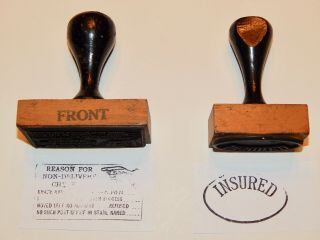13 Vintage Post Office Rubber Stamps Wood Handles ' FRAGILE  SPECIAL DELIVERY ' 3