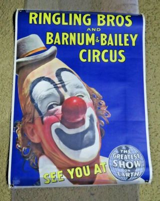 Ebab Ringling,  Bros,  Barnum & Bailey Circus Poster 1944 Lou Jacobs Clown Linen