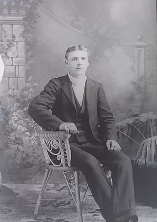 Young Man Sitting Period Chair Glass Plate Photo Negative 1890 - 1918 5x7 330