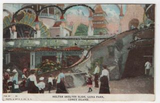 Coney Island,  York,  Early View Of The Helter Skelter Slide,  Luna Park