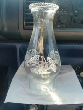 Beaded Glass Oil Hurricane Lamp Chimney W/ Eagle 8 1/2  H 3 " B 4 " Bulge 2 5/8 T
