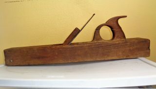 Antique Wooden Woodworking Plane Tool 21 " Long Warranted Cast Steel Blade