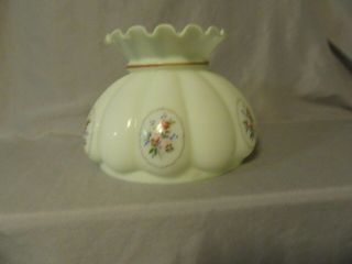 Vintage Pastel Green Oil Lamp Glass Shade Paneled Floral Decor 7 " Fitter