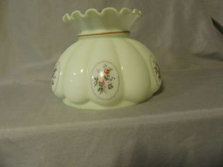 Vintage Pastel Green Oil Lamp Glass Shade Paneled Floral Decor 7 