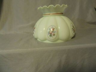 Vintage Pastel Green Oil Lamp Glass Shade Paneled Floral Decor 7 