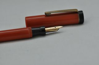 Lovely Rare Vintage Capacity Fountain Pen - Coral Red & 14ct Gold Nib -