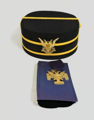 Vintage Mason Masonic 32nd Degree Scottish Rite Cap With Medal 7 1/4 Looks