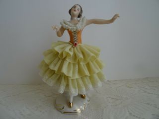 Antique Vintage Porcelain Lace Ballerina Dresden Figurine - Dresden Art Germany