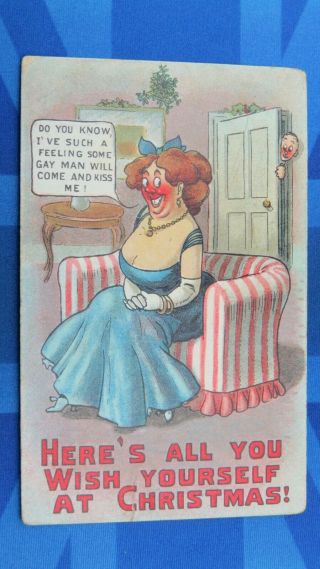 Risque Donald Mcgill ? Comic Postcard 1912 Bbw Big Boobs Gay Man Christmas Wish