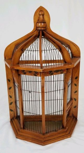 Vintage Domed Top Wood And Metal Wire Bird Cage Vaulted Victorian 26 1/2 "