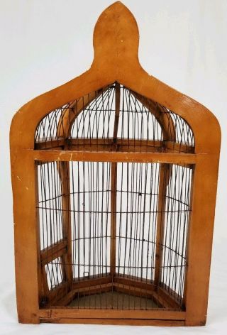 Vintage domed top wood and metal wire bird cage vaulted Victorian 26 1/2 
