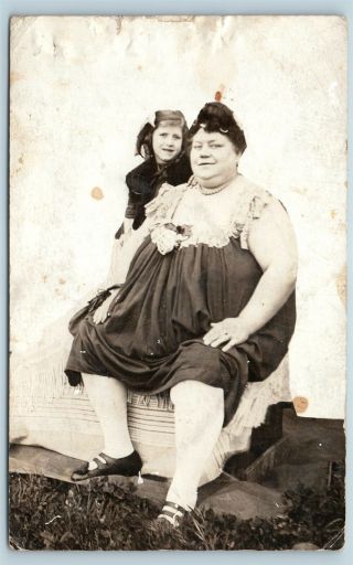 Postcard Fat Lady Circus Sideshow Freak Rppc Real Photo C1917 T5