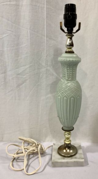 Cut Glass Lamp With Marble Base Vintage Sea Foam Green Side Table Lamp